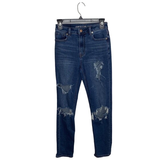 American Eagle Mom Straight Jeans Size 00 Regular Distressed Ripped - Picture 1 of 7